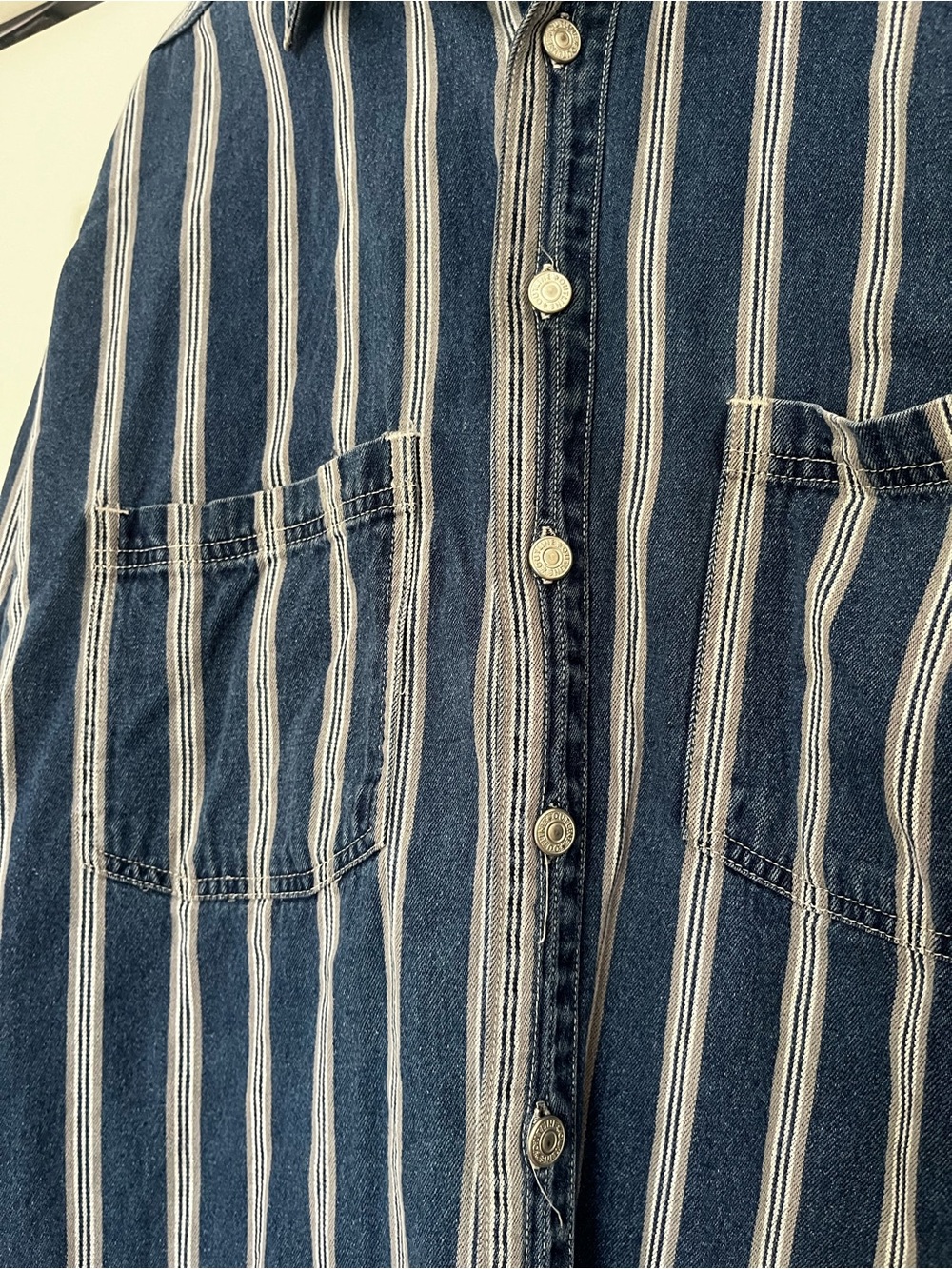 Vintage 100% Cotton Denim Striped Button Down Shirt M Western Americana 90s - Picture 3 of 6